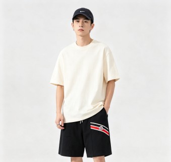 Moncler Black Shorts with Stripe Logo view 3