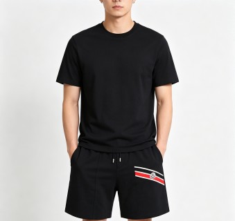 Moncler Black Shorts with Stripe Logo view 4