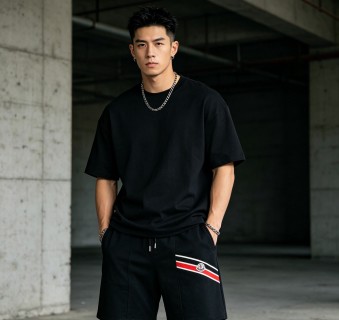 Moncler Black Shorts with Stripe Logo view 5