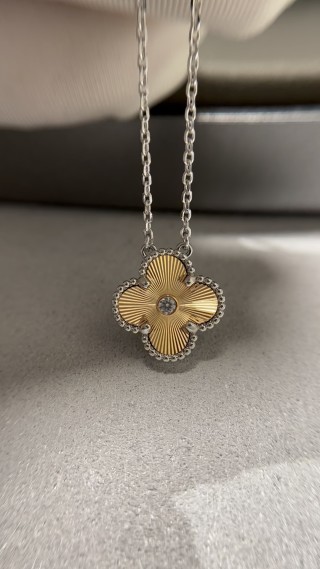 Gold & Silver Four-Leaf Clover Pendant Necklace