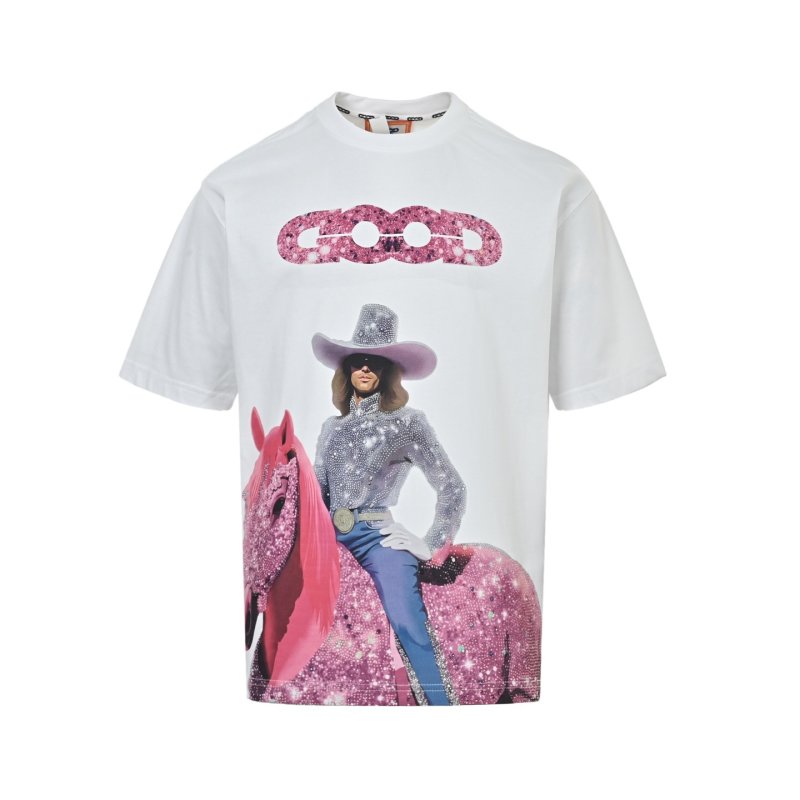 Oversized Graphic Print T-Shirt - White with Pink Horse Design view