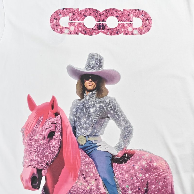 Oversized Graphic Print T-Shirt - White with Pink Horse Design view