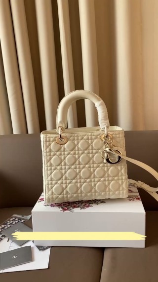 Dior Lady Quilted Cream Leather Tote Bag