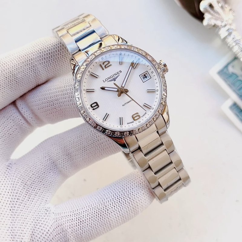 Longines Conquest Classic White Dial Diamond Bezel Watch