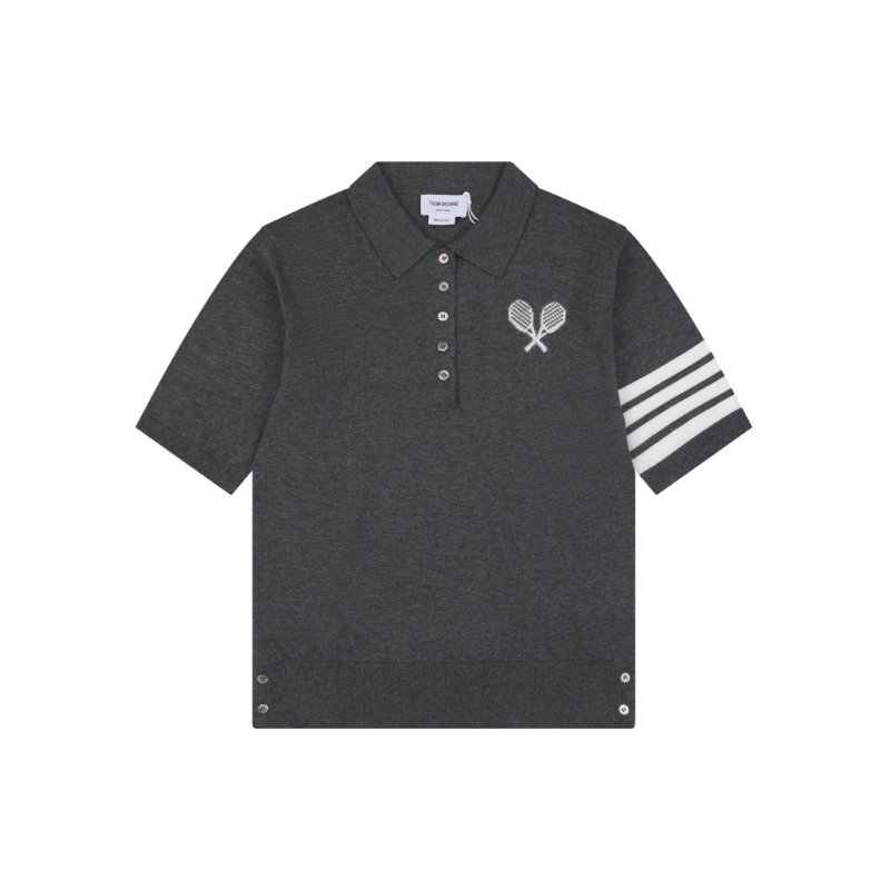 Grey Polo Shirt with Stripe Sleeve Detail view