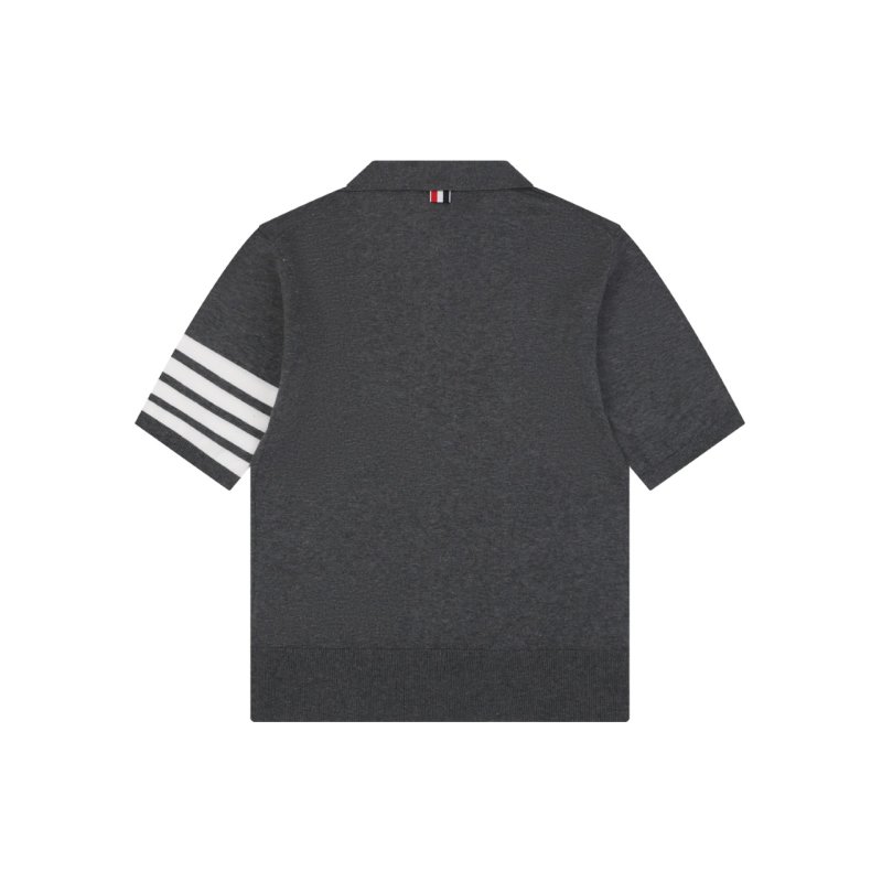 Grey Polo Shirt with Stripe Sleeve Detail view