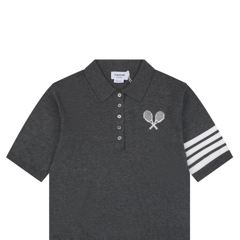 Grey Polo Shirt with Stripe Sleeve Detail view