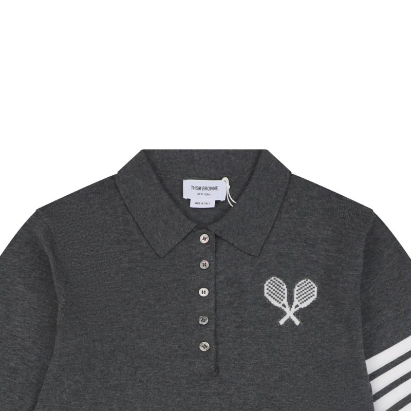 Grey Polo Shirt with Stripe Sleeve Detail view