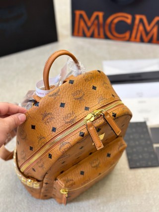 MCM Cognac Visetos Mini Backpack with Gold Hardware view 2