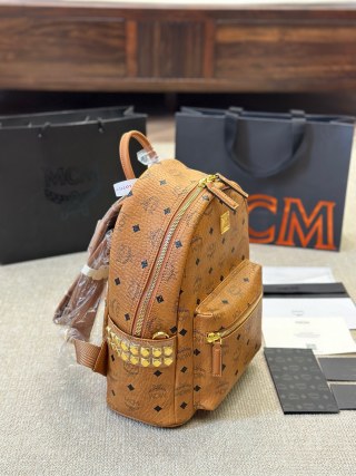 MCM Cognac Visetos Mini Backpack with Gold Hardware view 3