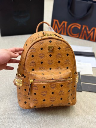 MCM Cognac Visetos Mini Backpack with Gold Hardware view 4