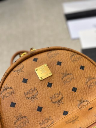 MCM Cognac Visetos Mini Backpack with Gold Hardware view 5