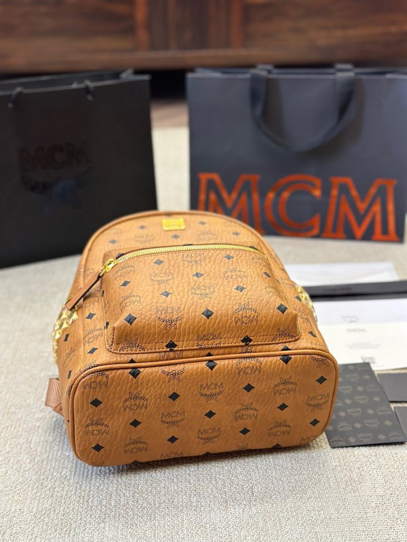 MCM Cognac Visetos Mini Backpack with Gold Hardware view