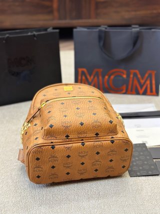 MCM Cognac Visetos Mini Backpack with Gold Hardware view 6