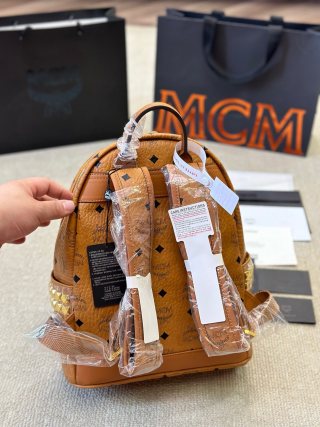 MCM Cognac Visetos Mini Backpack with Gold Hardware view 7
