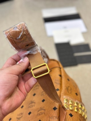 MCM Cognac Visetos Mini Backpack with Gold Hardware view 8