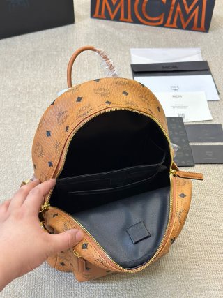 MCM Cognac Visetos Mini Backpack with Gold Hardware view 9