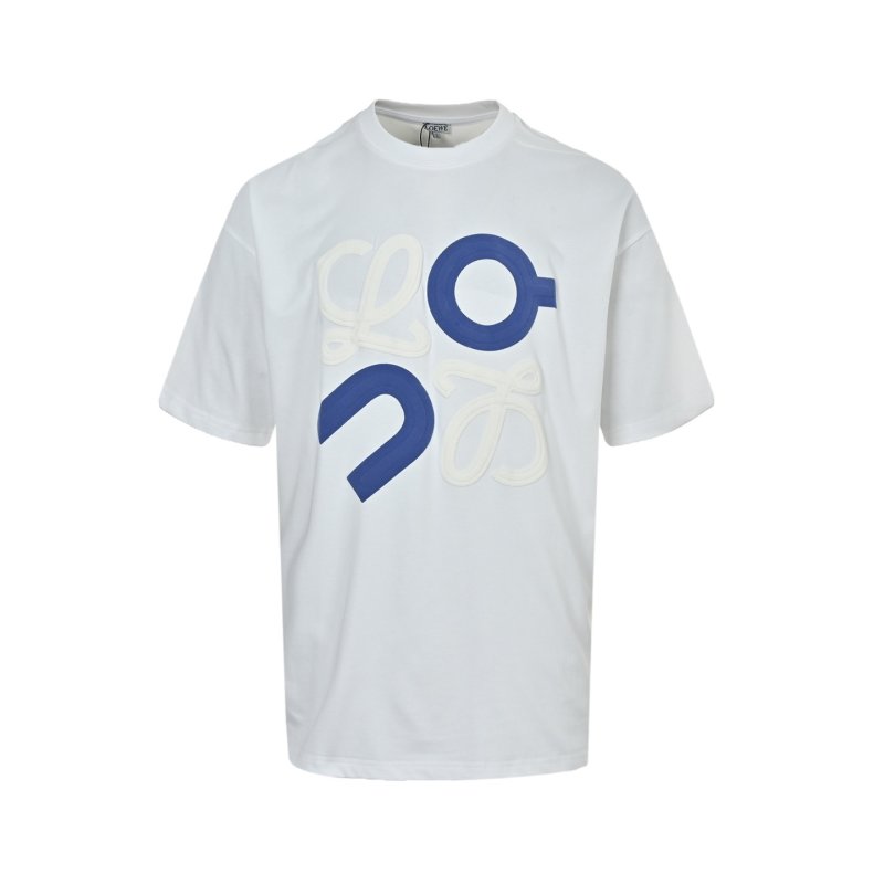White Oversized T-Shirt with Blue Logo Print view