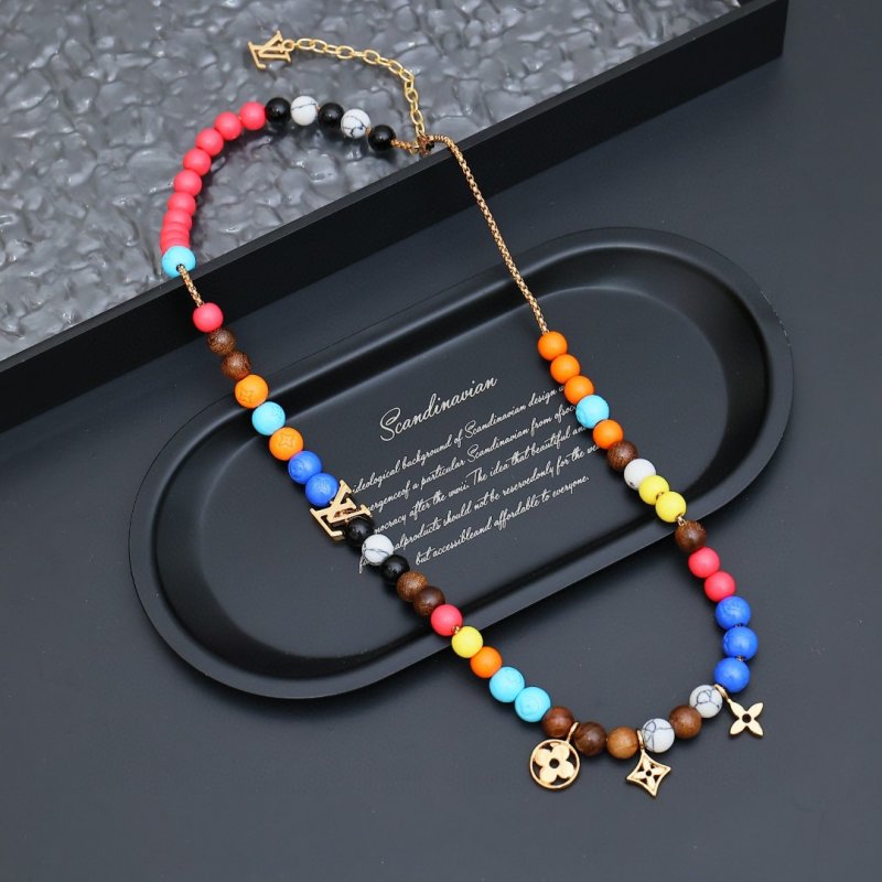 LV Surfin Beads Colorful Necklace with Gold Charms