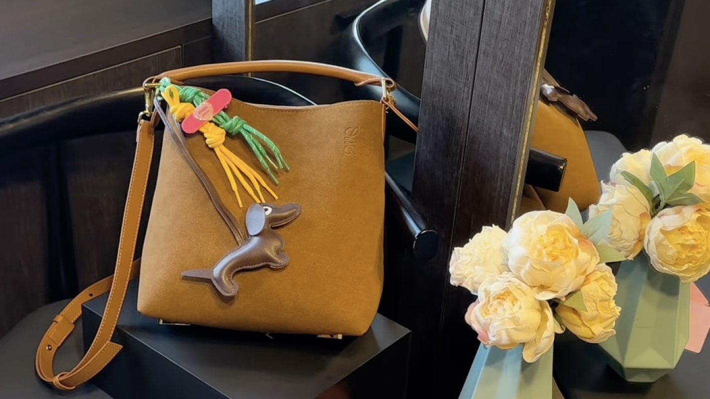 Longchamp Caramel Leather Shoulder Bag with Animal Charm