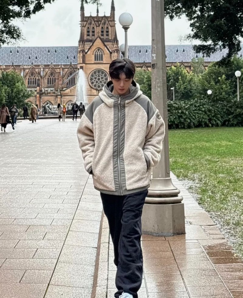 Cream & Grey Sherpa Fleece Zip Hoodie Jacket