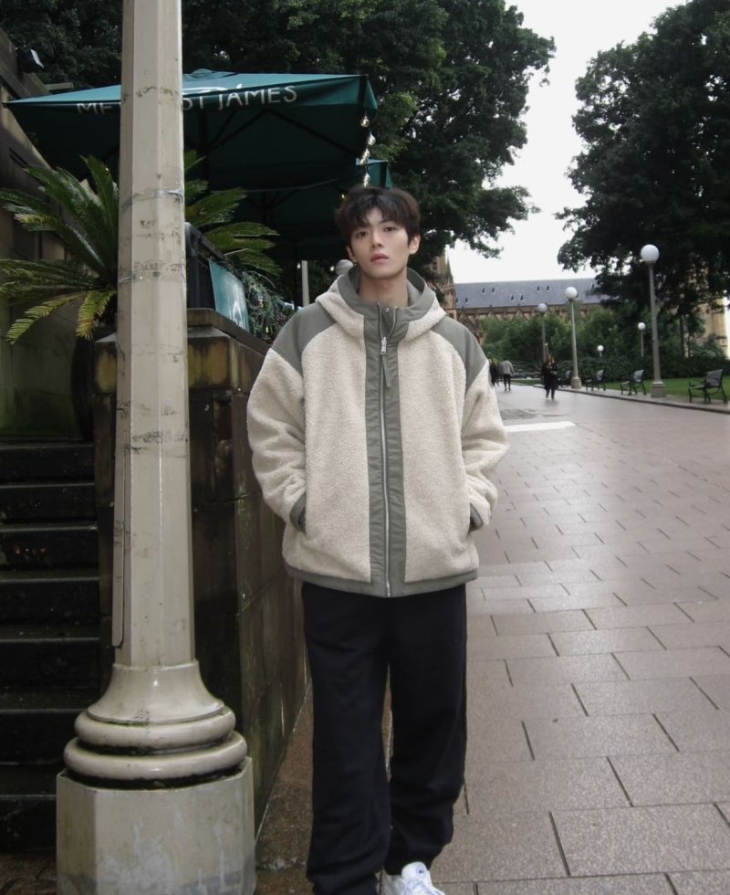 Cream & Grey Sherpa Fleece Zip Hoodie Jacket view