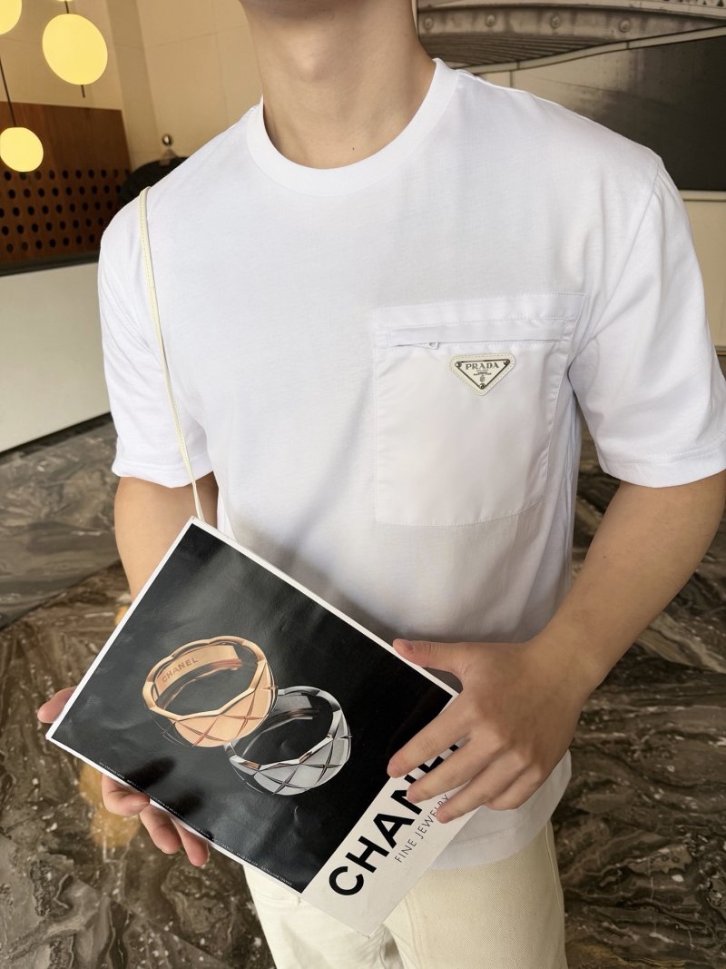 Prada White Short Sleeve T-Shirt with Chest Logo view