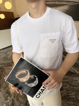 Prada White Short Sleeve T-Shirt with Chest Logo view 4