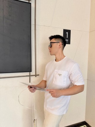 Prada White Short Sleeve T-Shirt with Chest Logo view 5