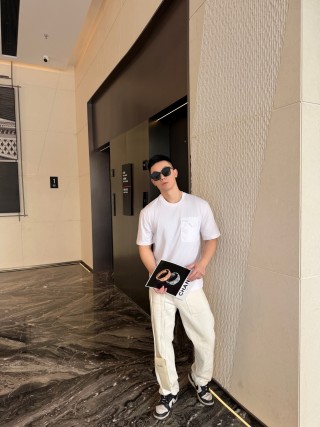 Prada White Short Sleeve T-Shirt with Chest Logo view 6