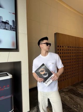 Prada White Short Sleeve T-Shirt with Chest Logo view 8