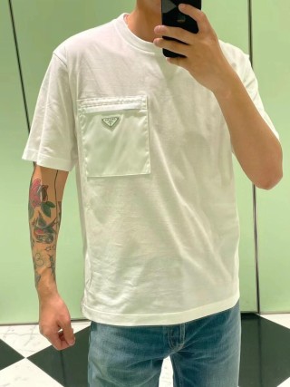 Prada White Short Sleeve T-Shirt with Chest Logo view 9
