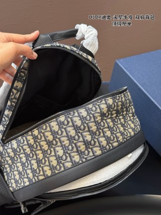 Dior Oblique Monogram Canvas Backpack - Navy/Cream view 9