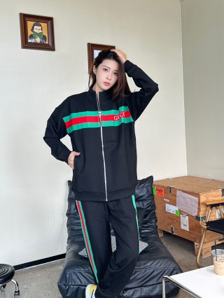 Gucci Black Track Pants with Green-Red-Green Web Stripe view 2