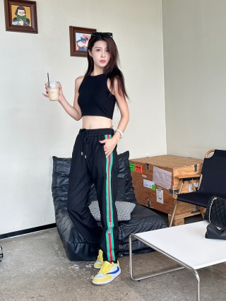 Gucci Black Track Pants with Green-Red-Green Web Stripe view 5