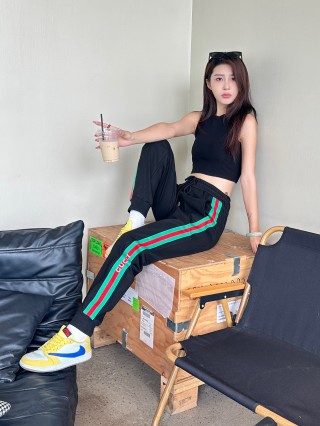 Gucci Black Track Pants with Green-Red-Green Web Stripe view 6