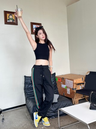 Gucci Black Track Pants with Green-Red-Green Web Stripe view 9