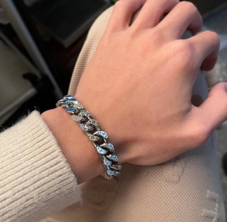 Louis Vuitton LV Chain Links Crystal Ceramic Bracelet Silver Blue