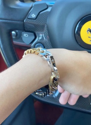 Louis Vuitton LV Chain Links Crystal Ceramic Bracelet Silver Blue view 2