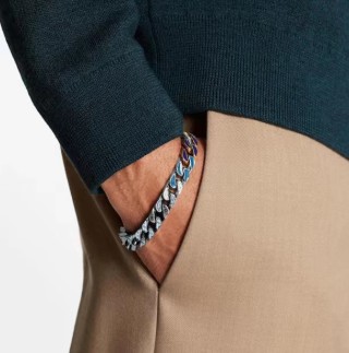 Louis Vuitton LV Chain Links Crystal Ceramic Bracelet Silver Blue view 3