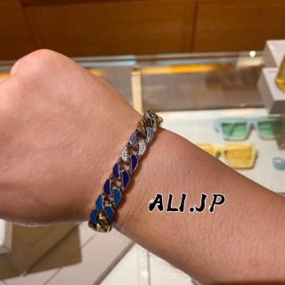 Louis Vuitton LV Chain Links Crystal Ceramic Bracelet Silver Blue view 4