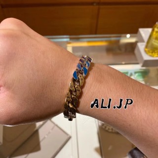 Louis Vuitton LV Chain Links Crystal Ceramic Bracelet Silver Blue view 5