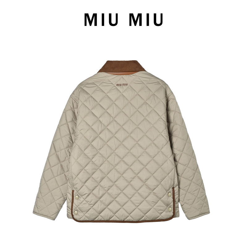 Cream Quilted Puffer Jacket with Contrast Trim view