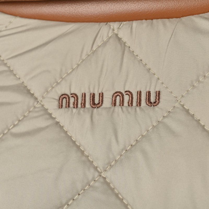 Cream Quilted Puffer Jacket with Contrast Trim view