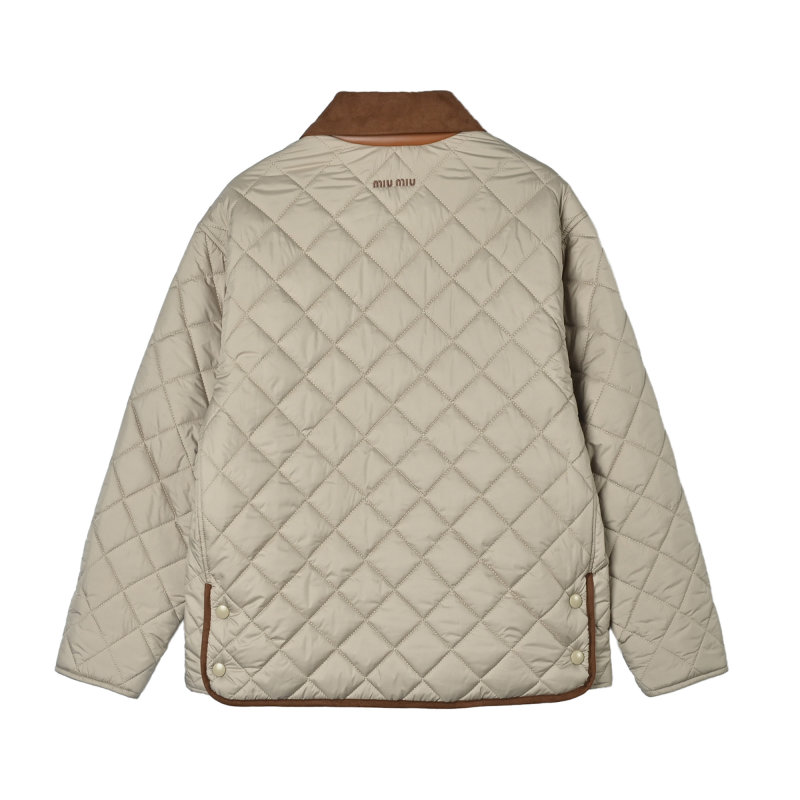 Cream Quilted Puffer Jacket with Contrast Trim view