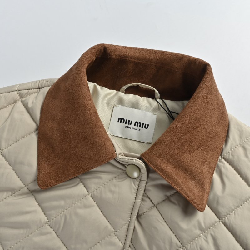 Cream Quilted Puffer Jacket with Contrast Trim view