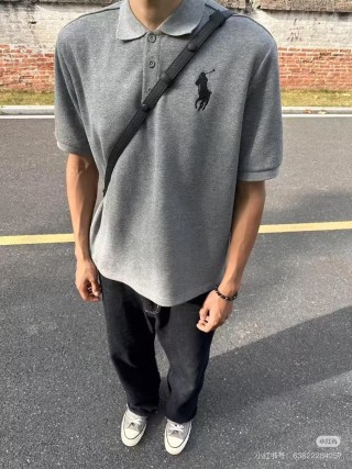 Ralph Lauren Polo Shirt Grey with Embroidered Logo view 3
