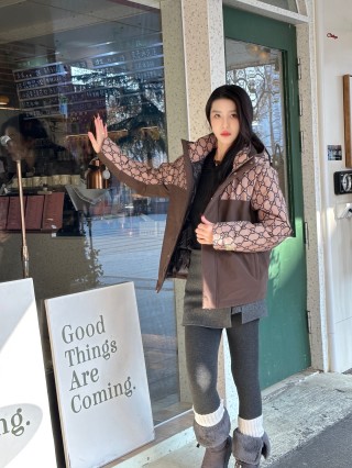 Gucci GG Monogram Brown Down Puffer Jacket