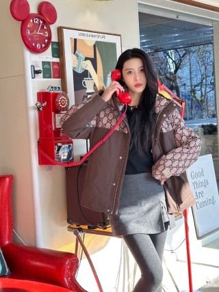 Gucci GG Monogram Brown Down Puffer Jacket view 3
