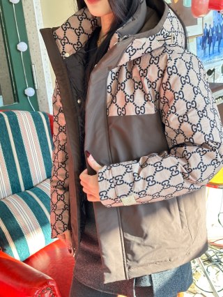 Gucci GG Monogram Brown Down Puffer Jacket view 7
